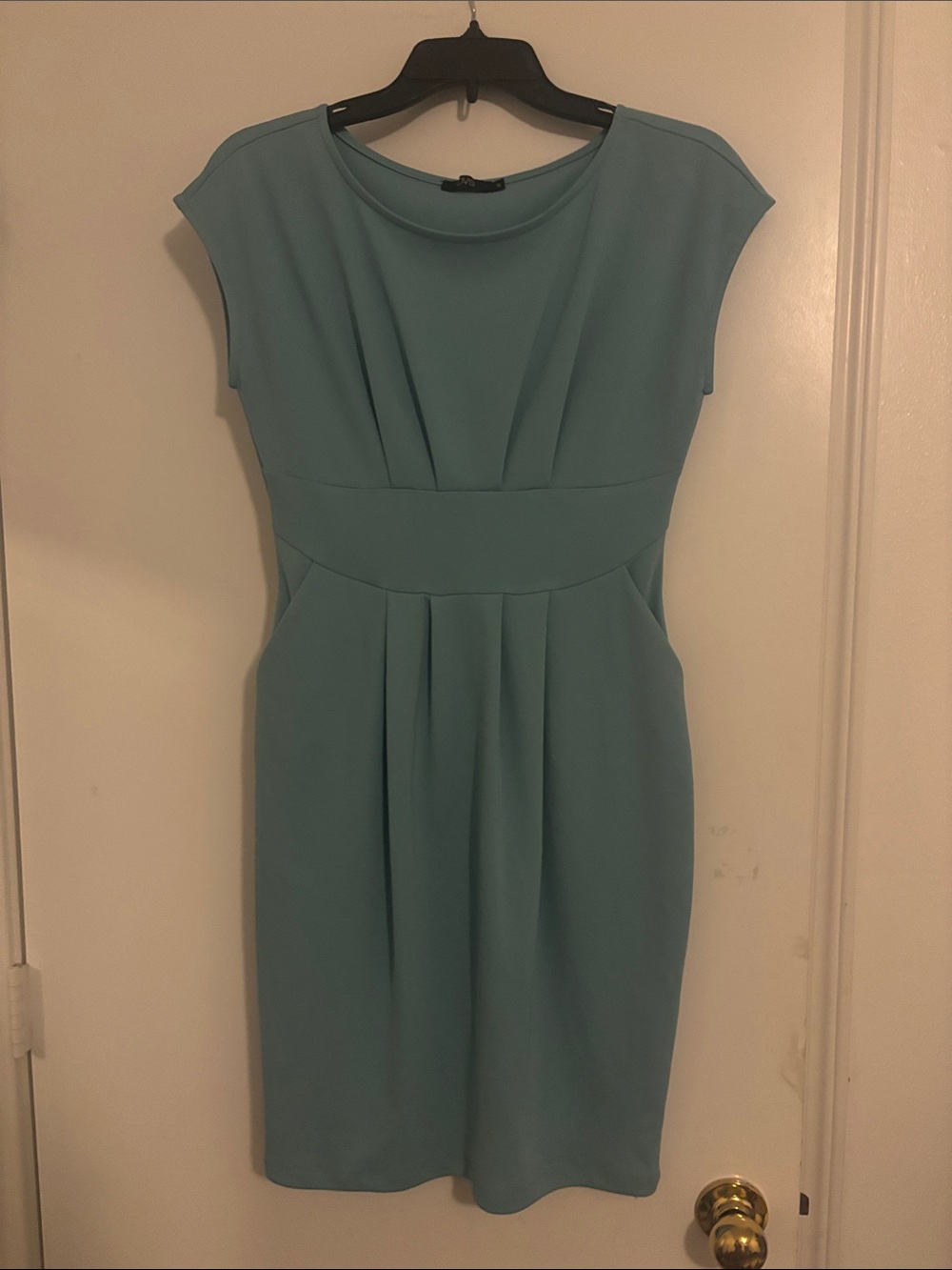 Cap-Sleeve Seafoam Midi Dress with Waistband